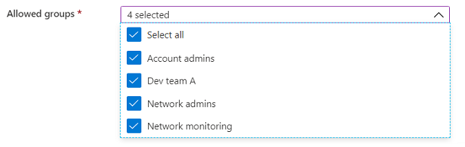 Microsoft.Common.DropDown UI 元素的屏幕截图，其中启用了多选，包括“全选”选项。