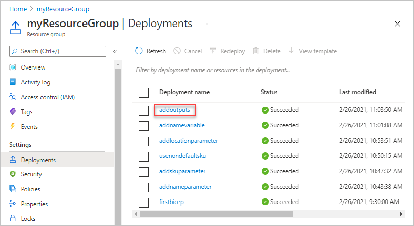 Show deployment history