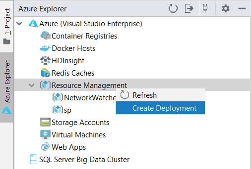 Screenshot of Resource Manager template right click to create deployment.