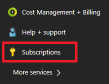 Screen capture shows the Azure Portal menu with Subscriptions selected.