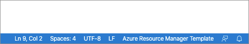 Screenshot showing Azure Resource Manager as the Visual Studio Code language mode.