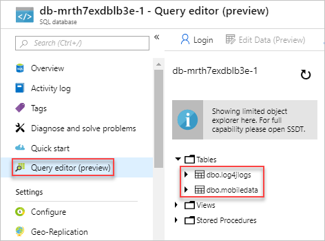 Screenshot of the Query editor (preview) in Azure portal.