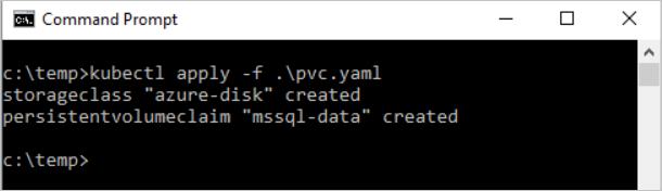 Screenshot of persistent volume claim command.