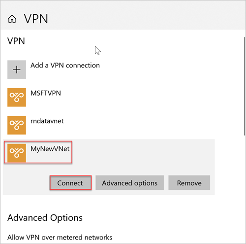 Screenshot of the Windows VPN connection screen.
