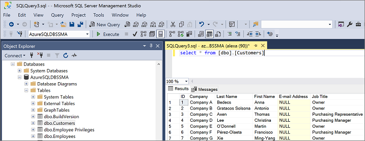 用于在 SSMA 中验证迁移的 SQL Server Management Studio 对象资源管理器的屏幕截图。