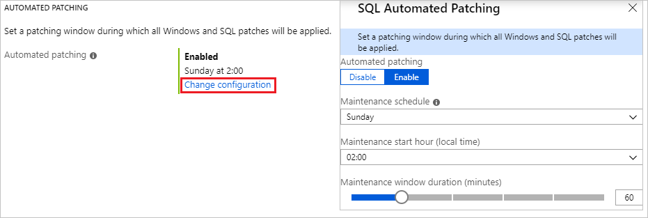 来自 Azure 门户的屏幕截图，显示 SQL VM 自动更新。