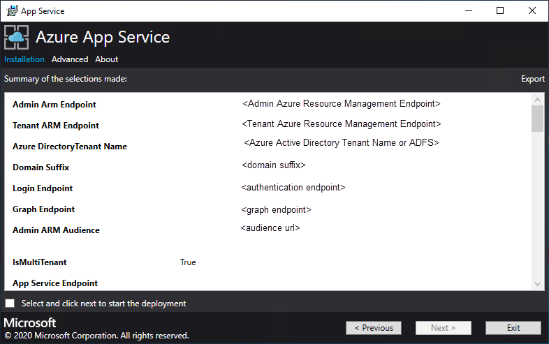 屏幕截图，显示安装程序中的应用服务升级摘要。