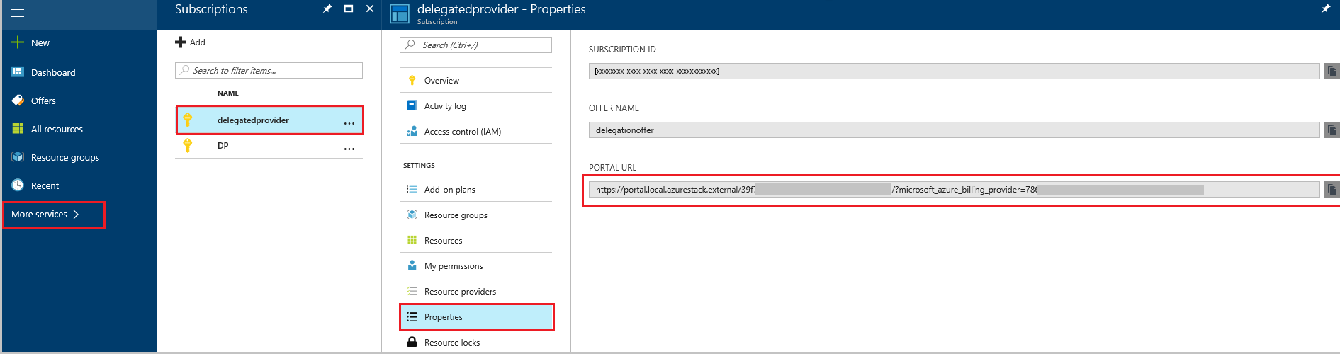 在 Azure Stack Hub 用户门户中选择委托的提供程序订阅
