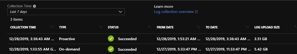 帮助 + 支持中的日志集合