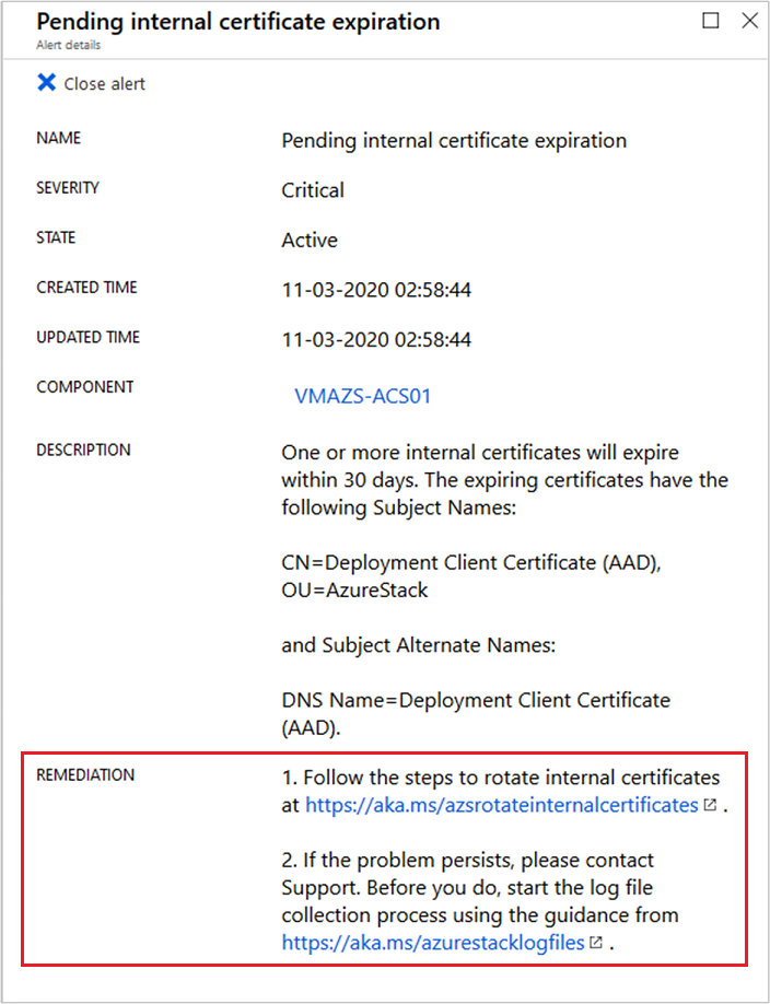 Certificate expiration remediation