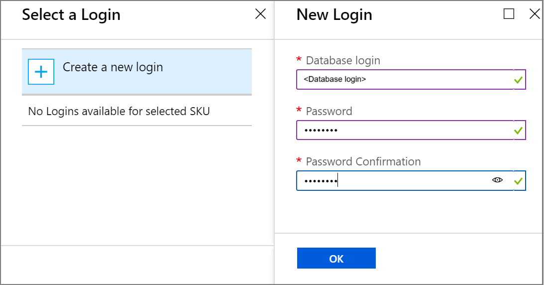 在 Azure Stack Hub 用户门户中创建新的数据库登录名
