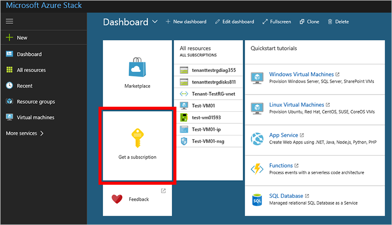 在 Azure Stack Hub 用户门户中获取订阅