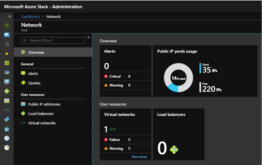 Azure Stack Hub 管理员门户中的网络资源提供程序窗格