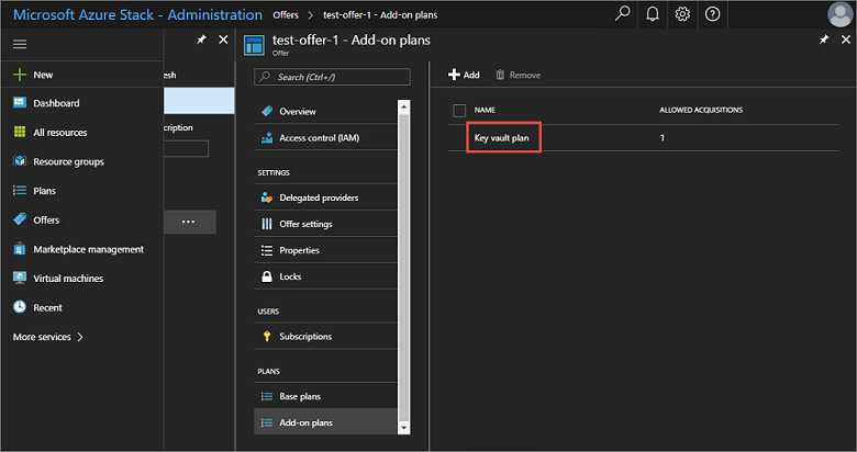 在 Azure Stack 管理员门户中查看加载项计划列表