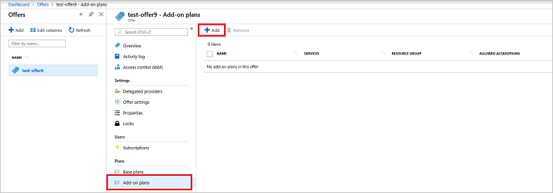 显示如何在 Azure Stack 管理员门户中选择附加计划的屏幕截图。