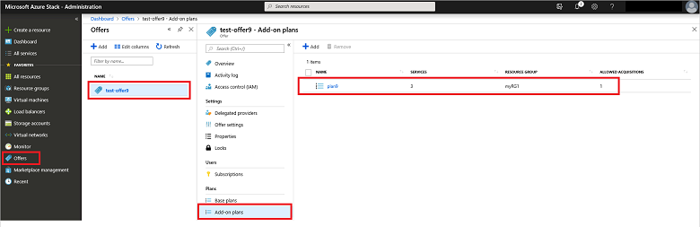 显示 Azure Stack 管理员门户中要查看的附加计划列表的屏幕截图。