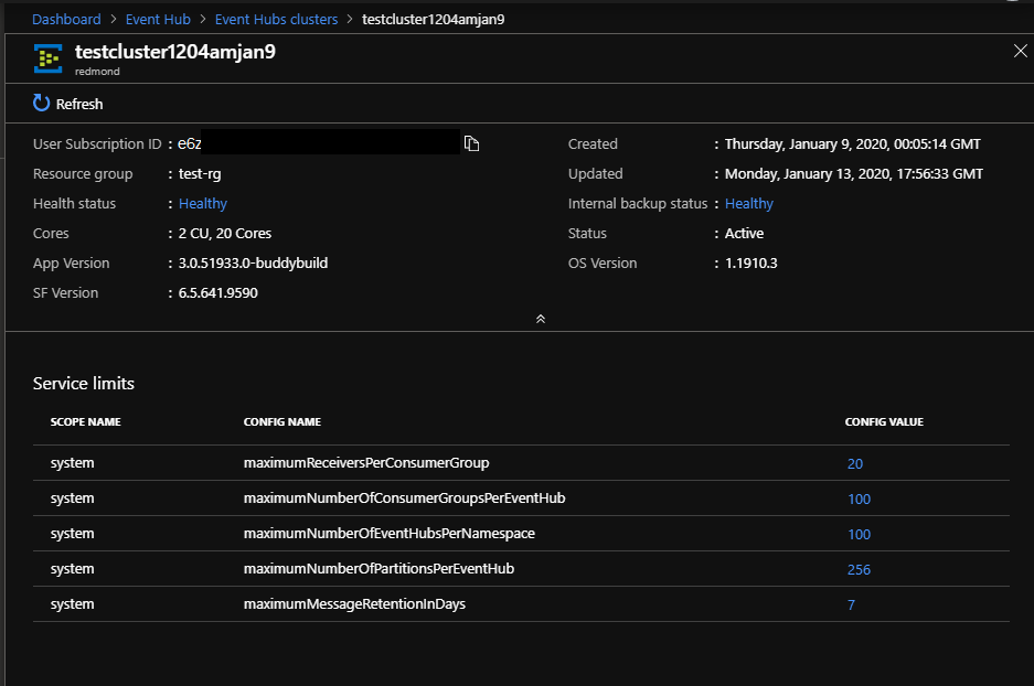 Manage event hubs - user clusters