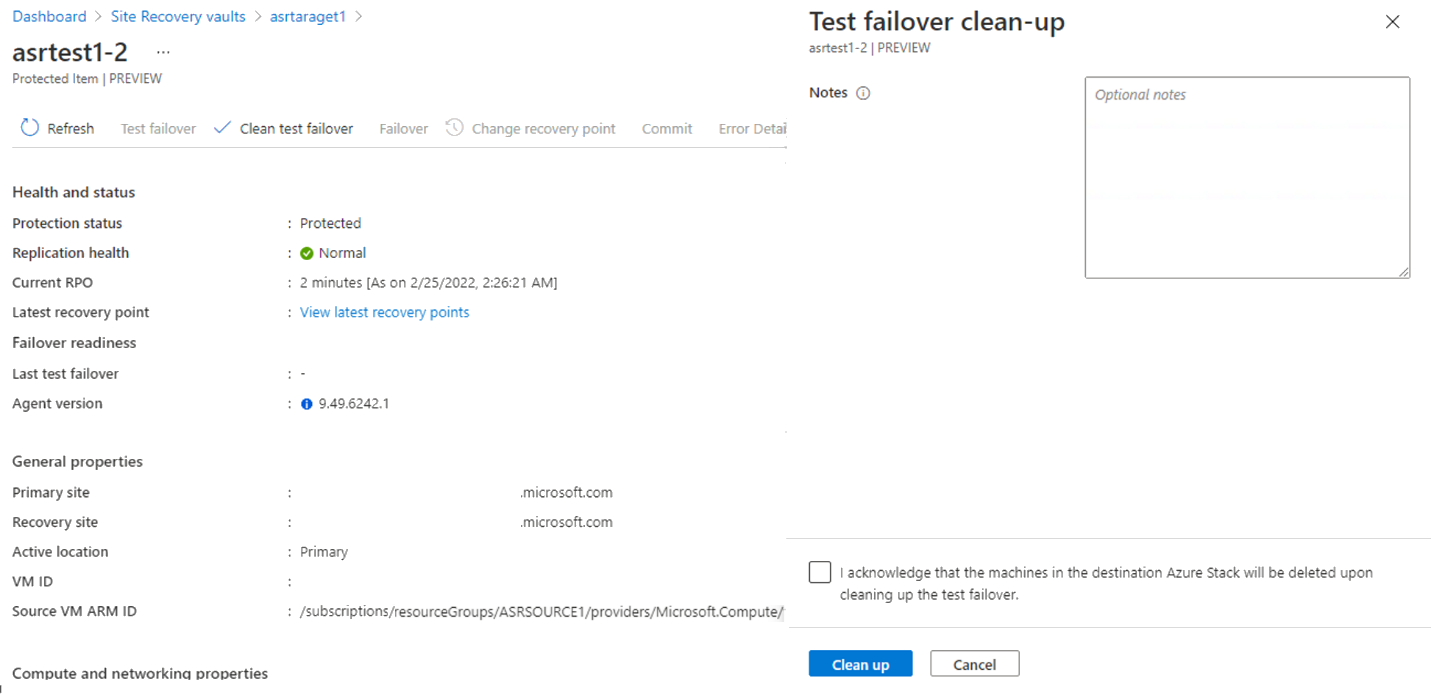 故障转移测试清理屏幕的屏幕截图。
