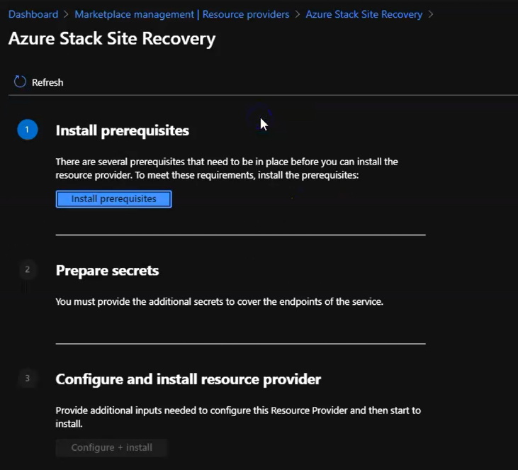门户中安装必备组件的屏幕的屏幕截图。