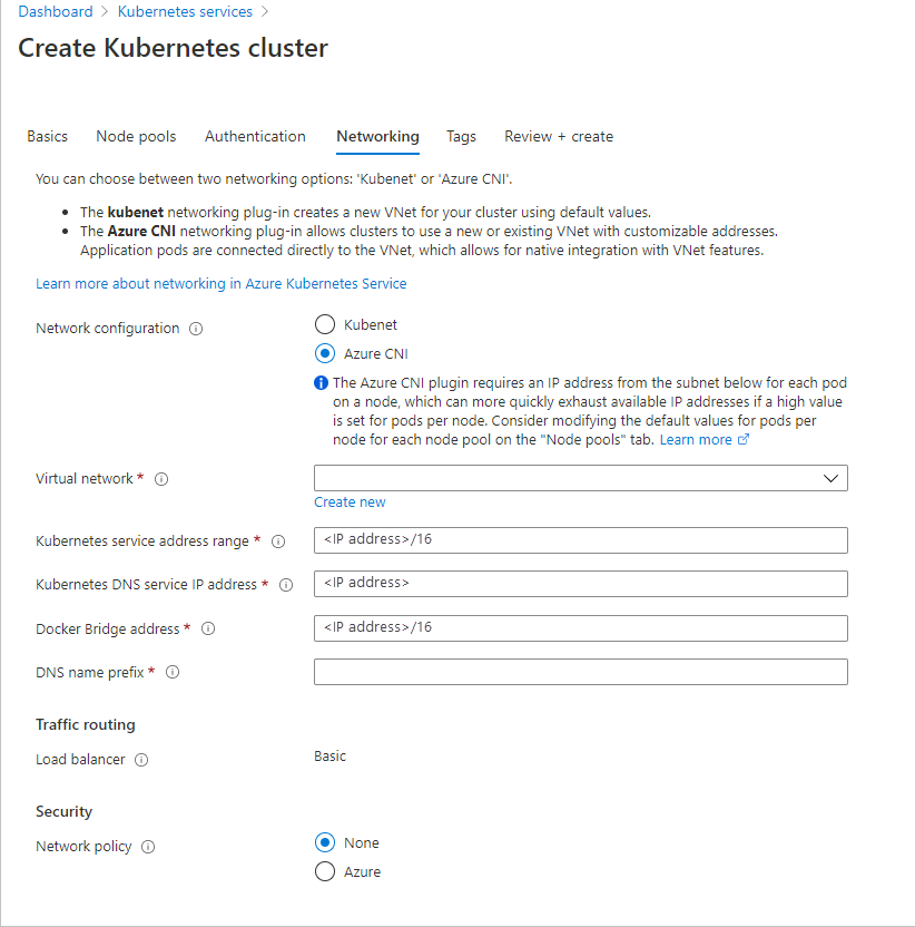 添加用于网络的 Azure CNI