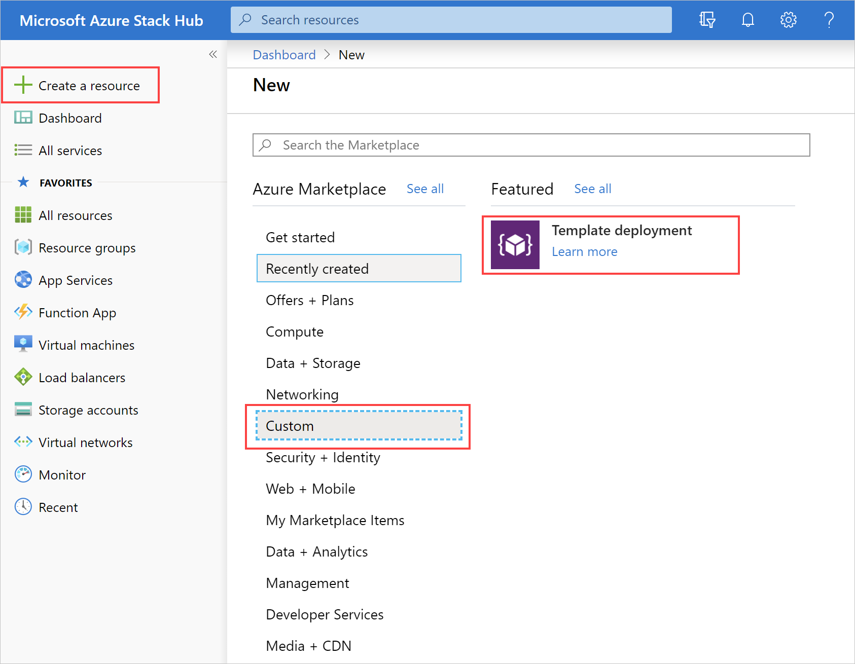 Create a resource in Azure Stack Hub portal