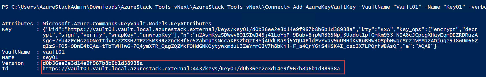 New key vault key generated in Powershell