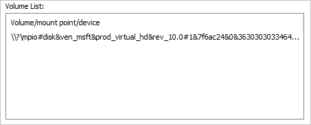 “卷列表”窗口显示单个卷的卷名称、装入点和设备。
