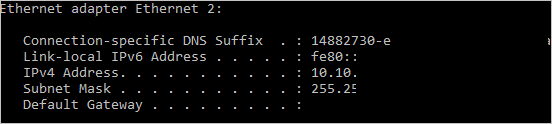 部分 ipconfig 列表显示以太网适配器以太网 2 具有 IPv4 地址 10.10.11.4。