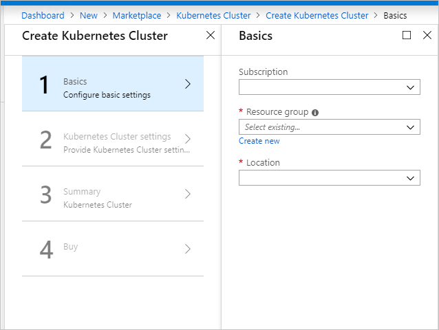 显示在何处添加有关 Kubernetes 群集的基本信息的屏幕截图。