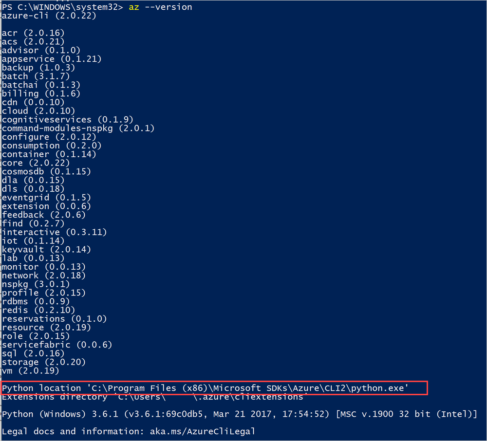 Azure Stack Hub Python 位置上的 Azure CLI