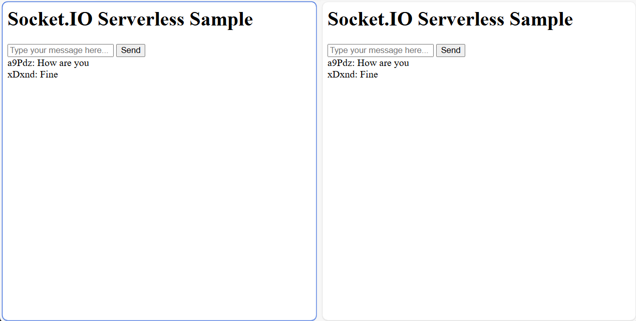 无服务器聊天应用的屏幕截图。