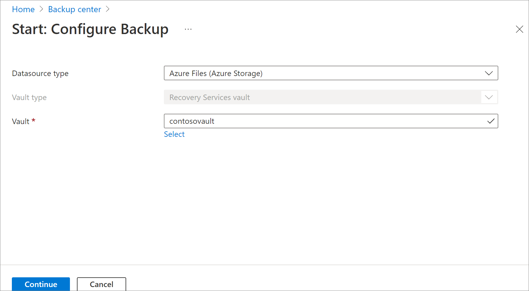 此屏幕截图显示了选择“Azure 文件存储”。