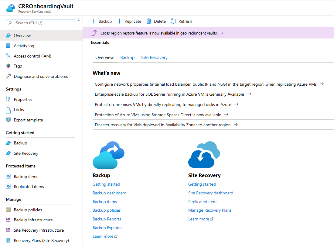 Screenshot that shows the banner about backup configuration.