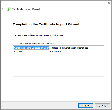 屏幕截图显示如何验证证书是否位于正确的文件夹中。