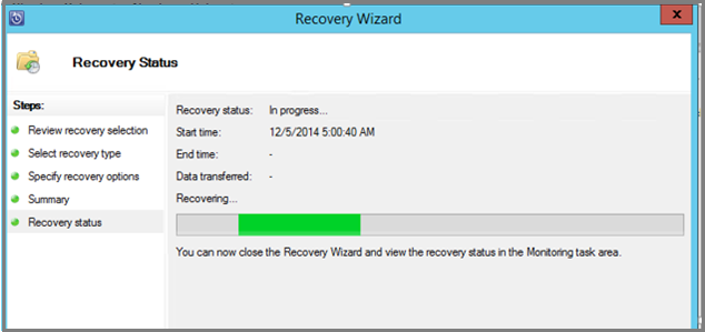 Screenshot shows how to start the recovery process.