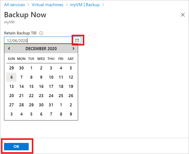 显示“立即备份”日历的屏幕截图。