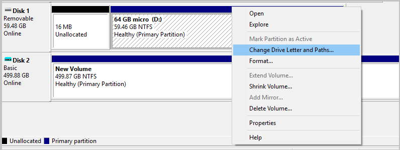 Screenshot showing the right-click options on the additional disk.