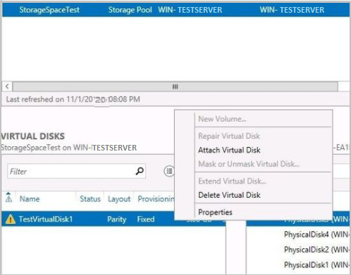 Screenshot showing right-click options for a virtual disk.