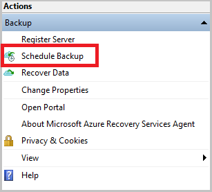 显示如何计划 Windows Server 备份的屏幕截图。