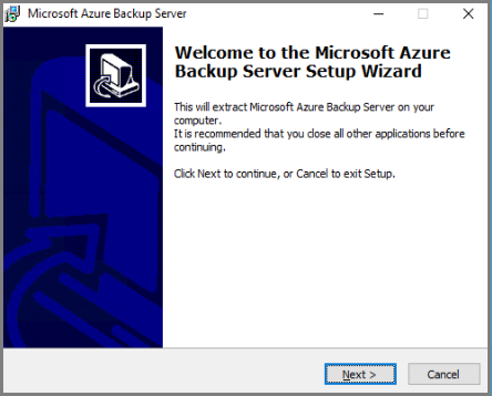 Azure Backup Setup Wizard