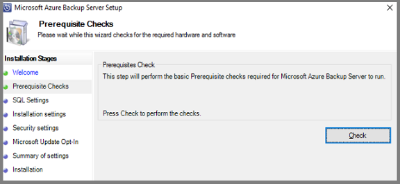 Azure Backup Server - Prerequisites check