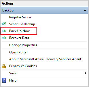 屏幕截图显示如何开始备份 Windows Server。