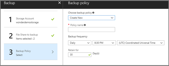 Select a Backup policy or create a new one