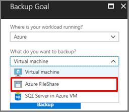 Choose Azure Fileshare as Backup goal