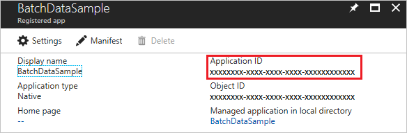 Screenshot of the Application ID shown in the Azure portal.