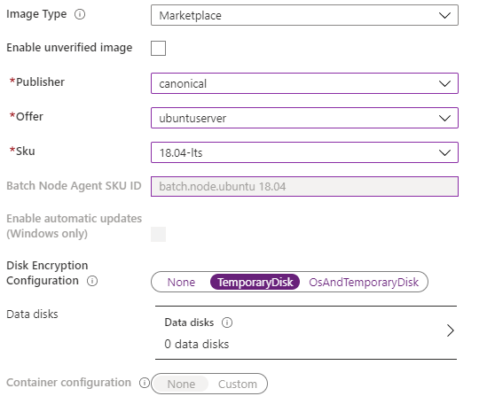 Screenshot of the Disk Encryption Configuration option in the Azure portal.