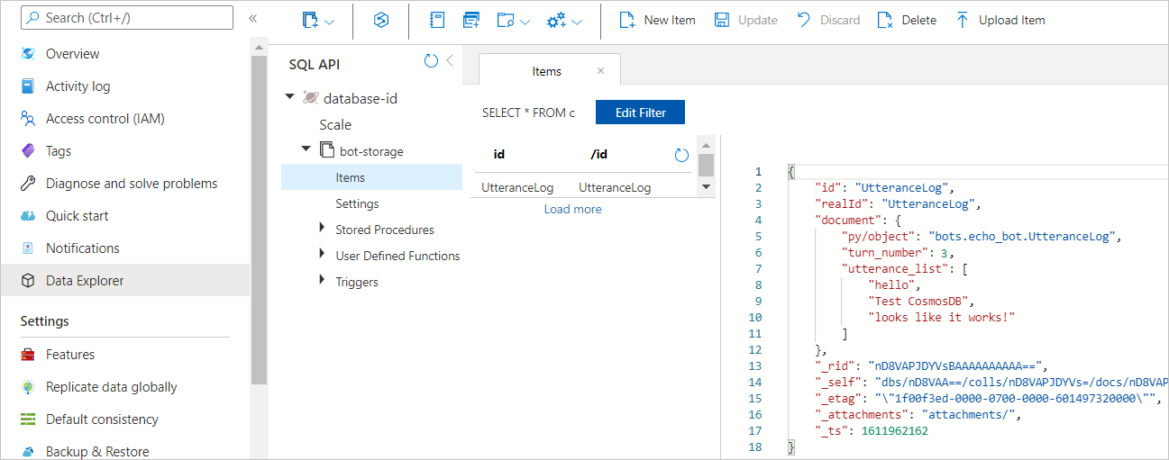 Azure 门户中数据资源管理器的屏幕截图。