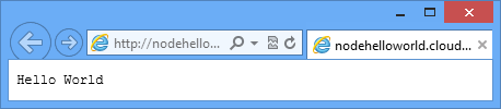 A browser window displaying the hello world page; the URL indicates the page is hosted on Azure.