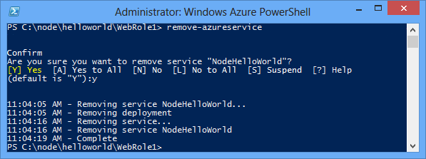 Remove-AzureService 命令的状态