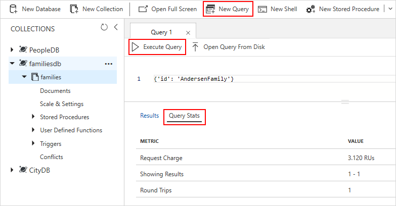 Screenshot of a MongoDB query request charge in the Azure portal